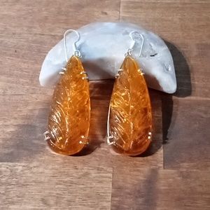 Carved Amber Earrings